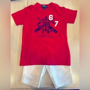Polo Ralph Lauren Size 6 T-Shirt and White Jacadi Paris size 5 shorts